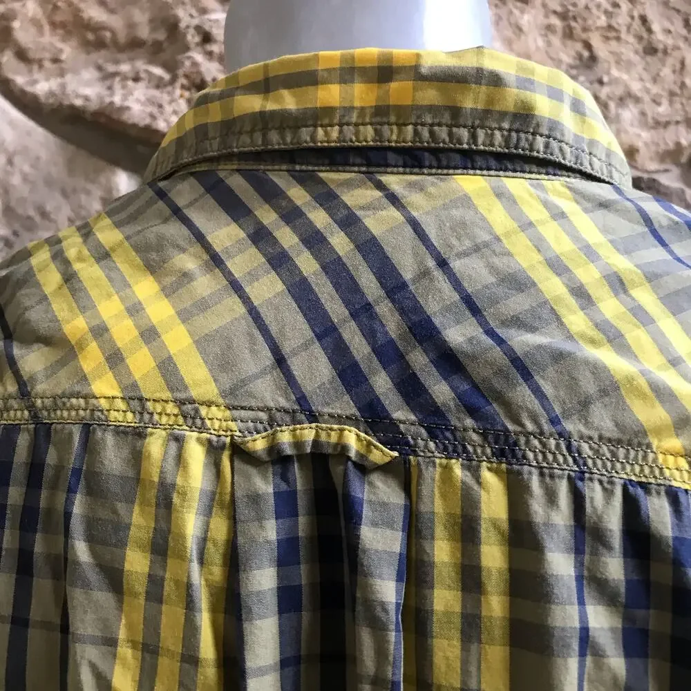 North Face Button Down Plaid Yellow Cotton Long Sleeve Shirt Men's Size Large